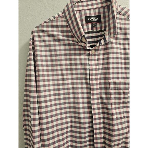 Mens Express Extra Slim Performance Button Down-Pink Gray White Medium 15-15 1/2 - Picture 3 of 13